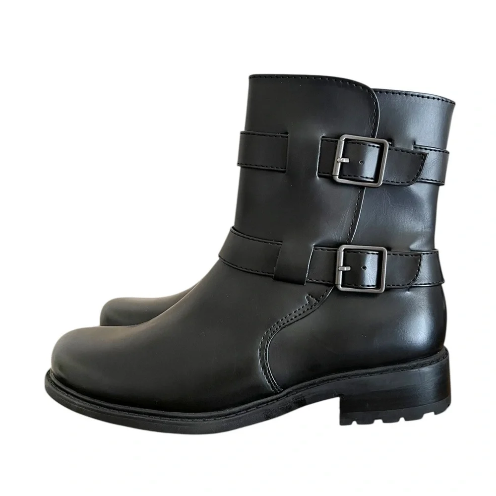NEW BØC Black faux leather Combat & Moto Boots 9.5M - Picture 2 of 10